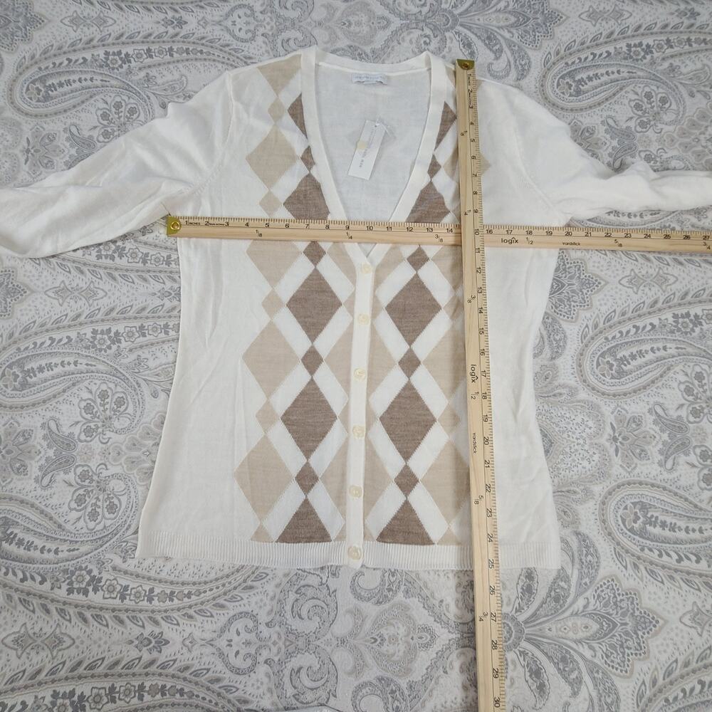 New York & Co Cardigan Argyle White Large - Picture 6 of 11